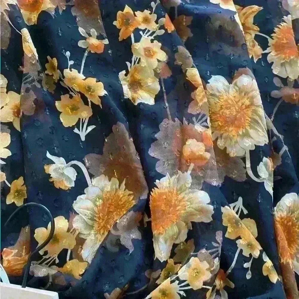 Lulu's Black Floral Midi Dress with Gold & Rust Blooms - Picture 5 of 9